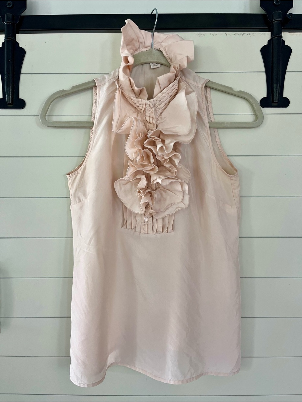 J. Crew Blush Pink Silk Ruffle Front Sleeveless Blouse Size 0 XS